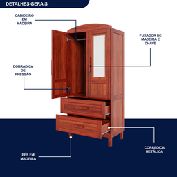 Guarda-roupa Solteiro 2 Portas 2 Gavetas Santana - 6