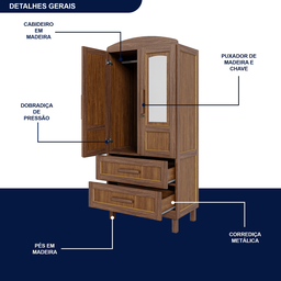 Guarda-roupa Solteiro 2 Portas 2 Gavetas Santana - 6
