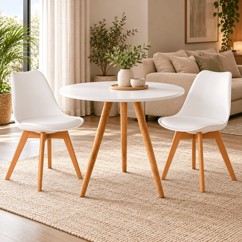 Conjunto Mesa de Jantar Redonda 80cm com 2 Cadeiras Saarinen Leda Almofadadas para Sala de Jantar Co