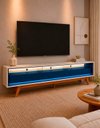 Ver imagem 1 de Rack Home para TV 85 Polegadas Sala Pés Madeira Tunísia Cor:Off-White e Azul Royal