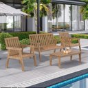 Ver imagem 1 de Conjunto Para Jardim Família 4 Peças 3 Poltronas 1 Mesa de Centro de Madeira Eucalipto sem Almofada