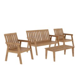 Conjunto Para Jardim Família 4 Peças 3 Poltronas 1 Mesa de Centro de Madeira Eucalipto sem Almofada  - 2
