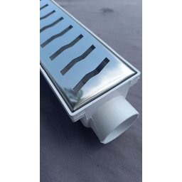 Ralo Linear 6x50 modelo Grelha Inox Polida Desenho S Coletor Branco - Ficone Reis - 1