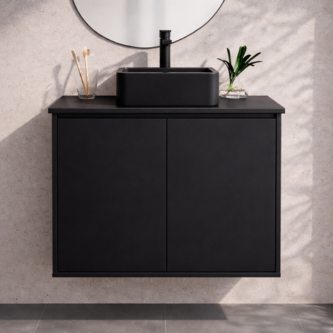 Gabinete de Banheiro Suspenso Mdf Preto 60cm Minimalista