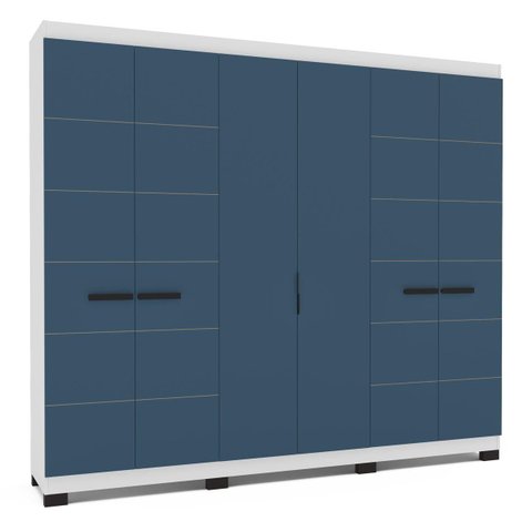 Roupeiro Lisboa 6 Portas 4 Gavetas 242x214cm Branco/Azul 240843