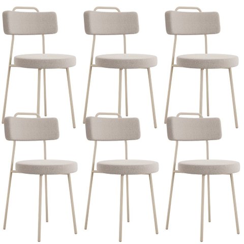 Kit 06 Cadeiras Decorativas Estofada Sala Jantar Barcelona Arena L02 Bouclê Creme - Lyam