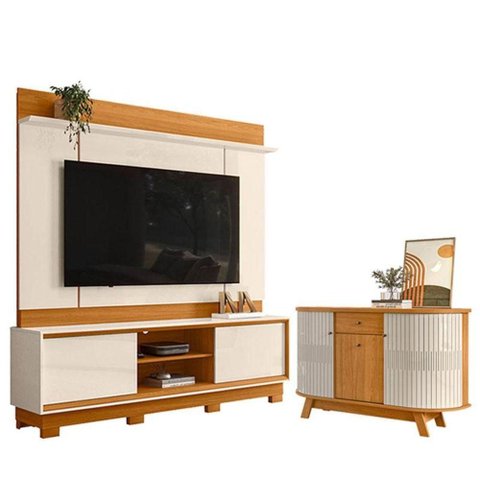 Estante Home Theater Siena com Pés com Aparador para Sala Buffet Monza Cinamomo Off White - Madetec