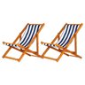 Conjunto 2 Espreguiçadeiras Preguiçosa Dobrável sem Braço Mel em Madeira Maciça - Listrado Azul e Br - 1