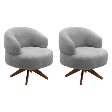 Kit 02 Poltronas Decorativas Orgânicas Living Have Base Giratória Bouclê Cinza - Desk Design