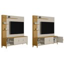 Ver imagem 3 de Estante P/ Sala até 70 Pol Napoli C/ 3 Portas 4 Prateleiras e Led 193x200cm Tauari/off White Fosco