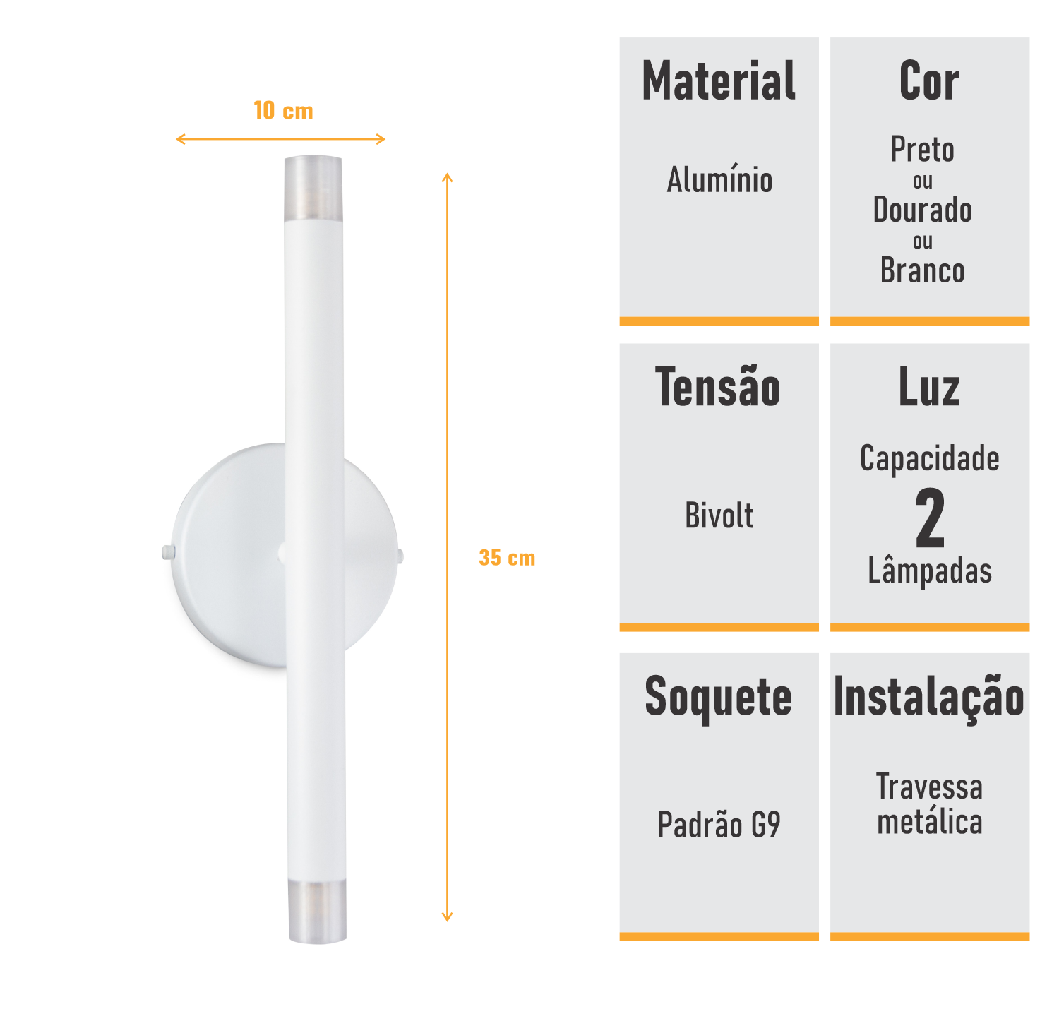 Arandela Parede Slim Billy Branca com 2 Led G9 5w - 5
