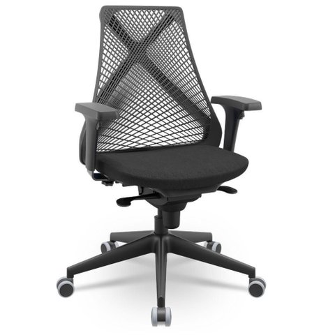 Cadeira de Escritório Giratória Presidente Unix P03 Tela Cinza Crepe Preto - Lyam Decor