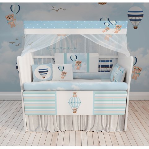 Kit Berço Enxoval de Bebê Urso Baloeiro Azul