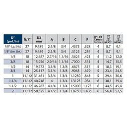 Macho para Tubo Hss - Nps 3/4 X 14 - 109/a Ansi - 1 Peça - Tin - Osg - 2