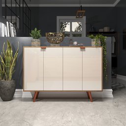 Aparador Buffet Balcão 4 Portas Retrô para Sala de Jantar Escriva Laminado com Off White - 1