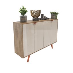 Aparador Buffet Balcão 4 Portas Retrô para Sala de Jantar Escriva Laminado com Off White - 7