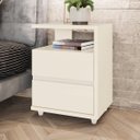 Ver imagem 1 de Mesa de Apoio para Sofá e Cabeceira 2 Gavetas Chanfradas - Campeche - Off White