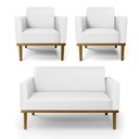 Ver imagem 1 de Conjunto 2 Poltronas e 1 Namoradeira Decorativa Isabella Pés Fixo em Madeira Castanho PU Branco G19