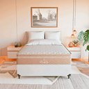 Ver imagem 2 de Cama Box Viúva Branco + Colchão Paris Molas Ensacadas Bege Couro Branco/bege