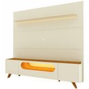 Ver imagem 2 de Rack com Painel para TV até 90 Polegadas 100% MDF com LED 219CMX255CM Pés em Madeira Maciça 1 Gaveta 2 Portas 1 Prateleira Branco
