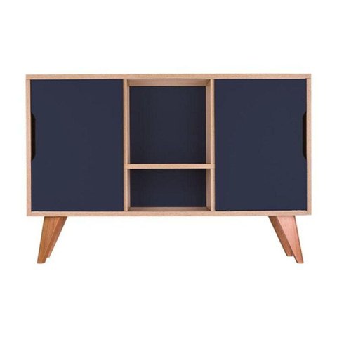 Aparador Buffet Murano Moderno 2 Portas MDP 115cm Carvalho Treviso e Azul Marinho Mercado