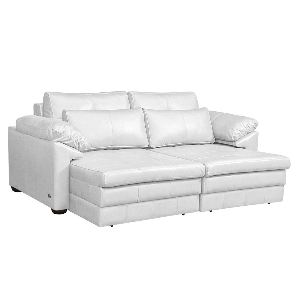 Sofá Decorativo Piece Bipartido Retrátil Sala de Estar 175cm Couro Branco G58 - Gran Belo - 2