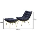 Ver imagem 1 de Poltrona Costela com Puff Adão Base Metal Dourado -veludo Azul