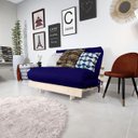 Ver imagem 2 de Futon Casal Tokio Sofá Cama Azul Royal Acquablock com Madeira Maciça