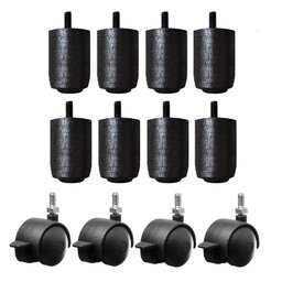 Kit 8x4 Pés P63 Preto C/ Trava para Cama Box ou Baú Queen ou King (8 Fixos de Madeira e 4 Rodinhas) - 1