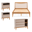 Ver imagem 2 de Conjunto Quarto Casal com Cama Casal com Cabeceira Estofada, 2 Mesas de Cabeceira e Cômoda 3 Gavetas com Pés de Madeira Maciça Bento Yescasa Bege/Cappuccino/Amêndoa