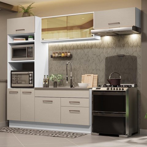 Armário De Cozinha Completa 270cm Madesa 04 Branco/crema