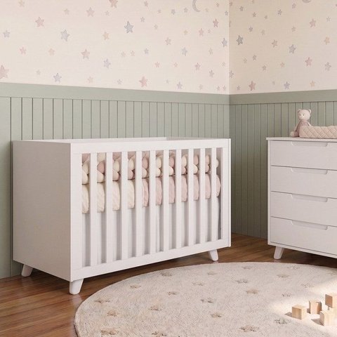 Berço Evolutivo L 2 em 1 Padrão Americano 100% MDF Pés Madeira Branco