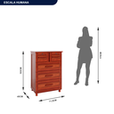 Ver imagem 4 de Cômoda para Quarto 5 Gavetas Madeira Maciça Manaus Vermelho/Mel