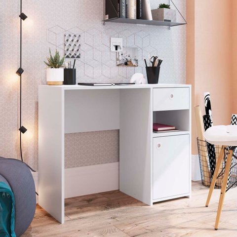 Escrivaninha com Porta e Gaveta 90cm Branca