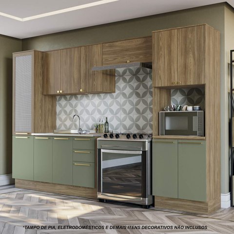 Armário de Cozinha Modulada Completa Reta 5 Peças 3,20m 293 Botanic Kappesberg