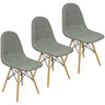 Kit 3 Cadeiras Charles Eames Botonê Eiffel Wood Estofada Couro Cinza - 1