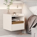 Ver imagem 1 de Mesa de Cabeceira Suspensa 1 Gaveta Porta Basculante Quarto:Fosco/Off White/ Cedro