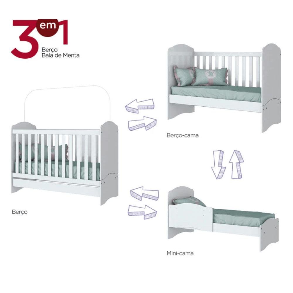 Berço Mini Cama Bala de Menta com Regulagem de Altura - Branco - 3