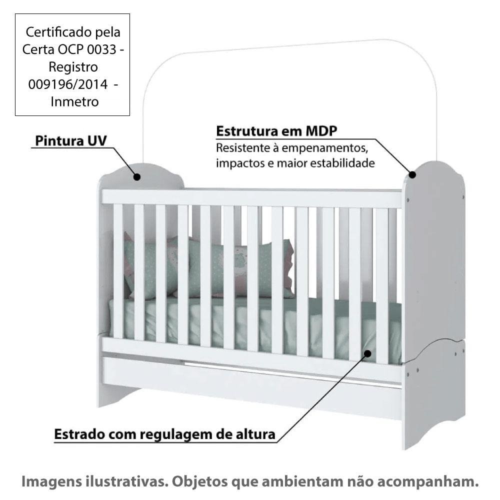 Berço Mini Cama Bala de Menta com Regulagem de Altura - Branco - 2