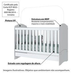 Berço Mini Cama Bala de Menta com Regulagem de Altura - Branco - 2