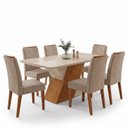 Ver imagem 2 de Mesa Sala de Jantar 6 Lugares Vidro Rubi e Kit Cadeiras Estofadas Madeira Maciça Vegas Bege Yescasa