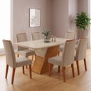 Ver imagem 1 de Mesa Sala de Jantar 6 Lugares Vidro Rubi e Kit Cadeiras Estofadas Madeira Maciça Vegas Bege Yescasa