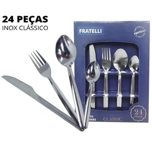 Faqueiro Jogo 24 Peças Inox Talheres Garfo Faca Colheres