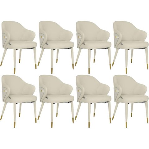 Kit 8 Cadeiras de Jantar Estofada Milano Design Italiano com Encosto Ergonômico - Creme/cinza