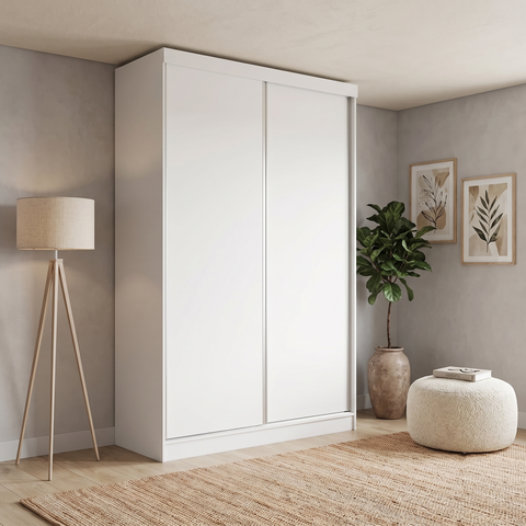 Guarda Roupa Solteiro 2 Portas de Correr e 2 Gavetas 218x143cm N571 Cor Flex Branco/Macadâmia
