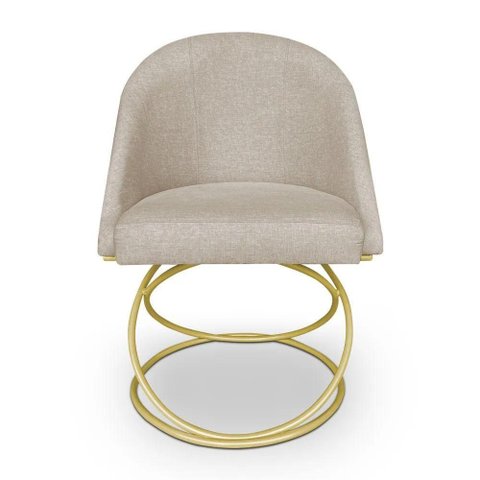 Cadeira de Jantar Luxo Base de Metal Dourado Sala Esritório Recepção Suede Veludo Bege do Lar Mó