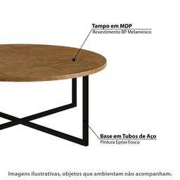 Mesa de Centro Industrial Redonda 70cm - Carvalho/Preto - 2