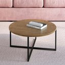 Ver imagem 1 de Mesa de Centro Industrial Redonda 70cm - Carvalho/Preto