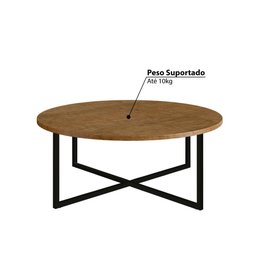 Mesa de Centro Industrial Redonda 70cm - Carvalho/Preto - 3