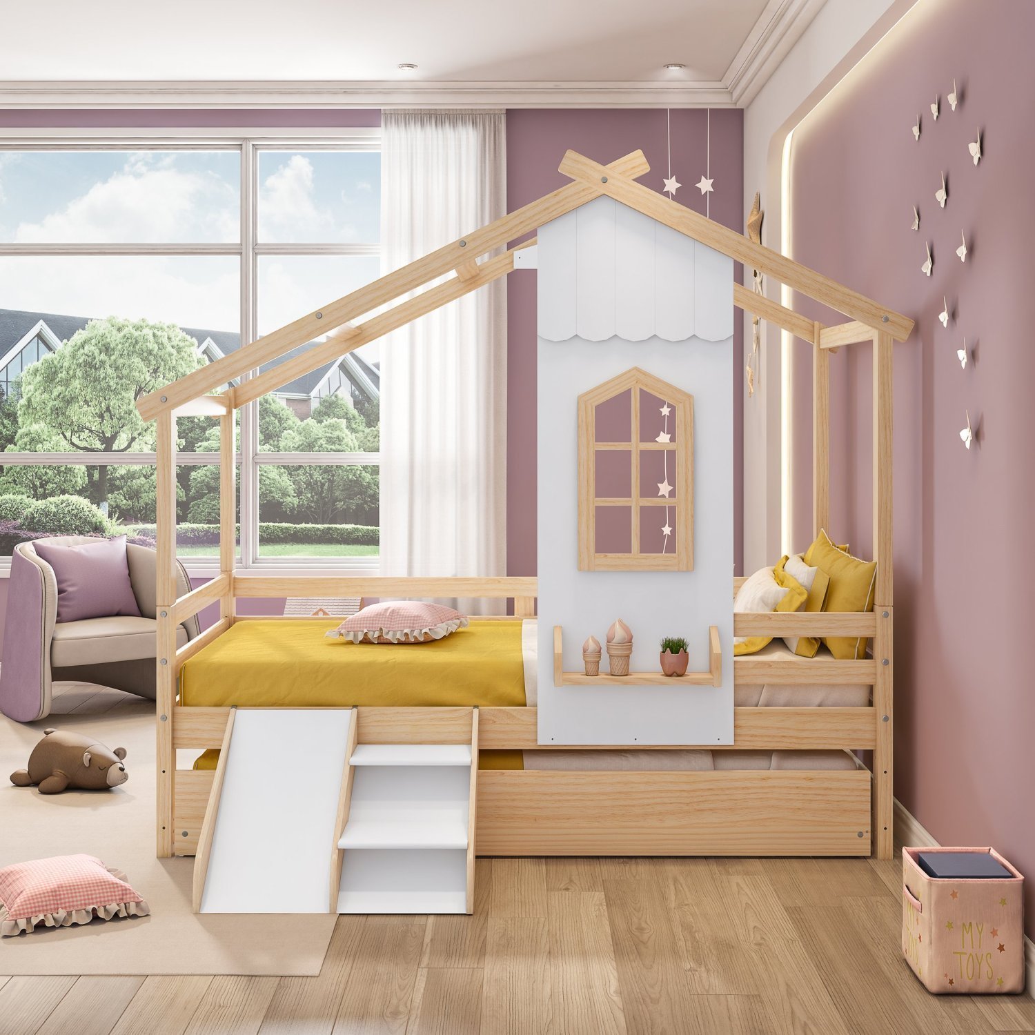 Bicama Infantil Prime House com Mini Escorregador e Telhado V Casatema - 5